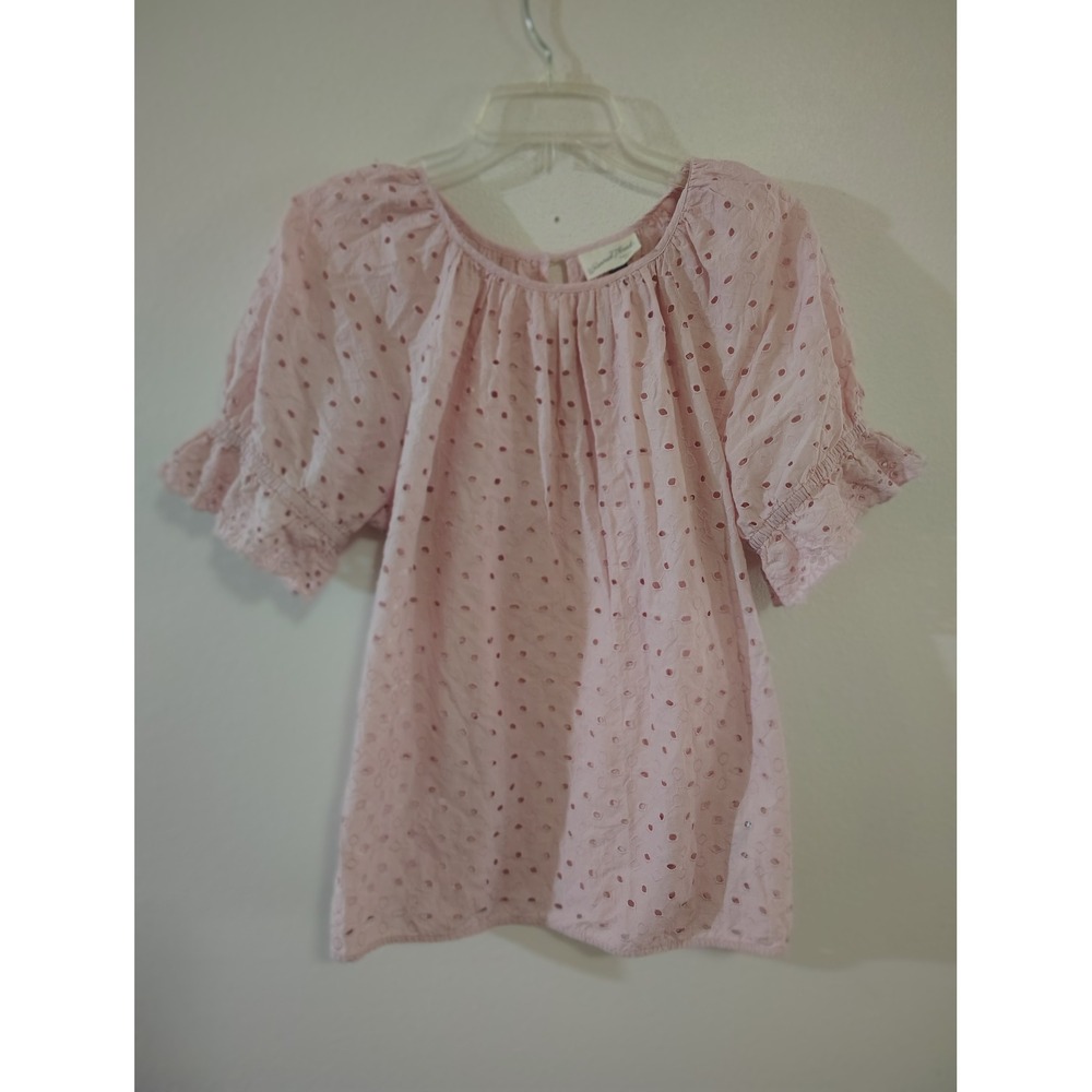 Universal Thread Pink Eyelet Blouse Short Puff Sleeve Boho Top Small